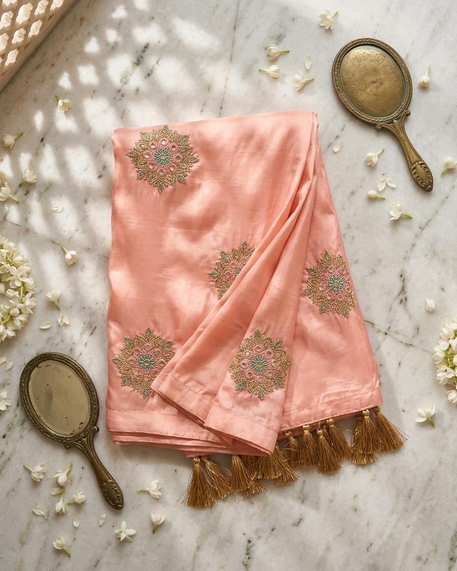 Baby pink saree perfect for haldi and festive wear for women India