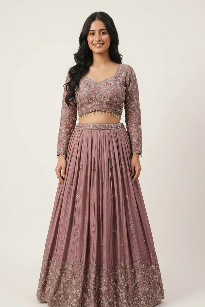 Onion pink lehenga perfect for wedding and reception wear for women India
