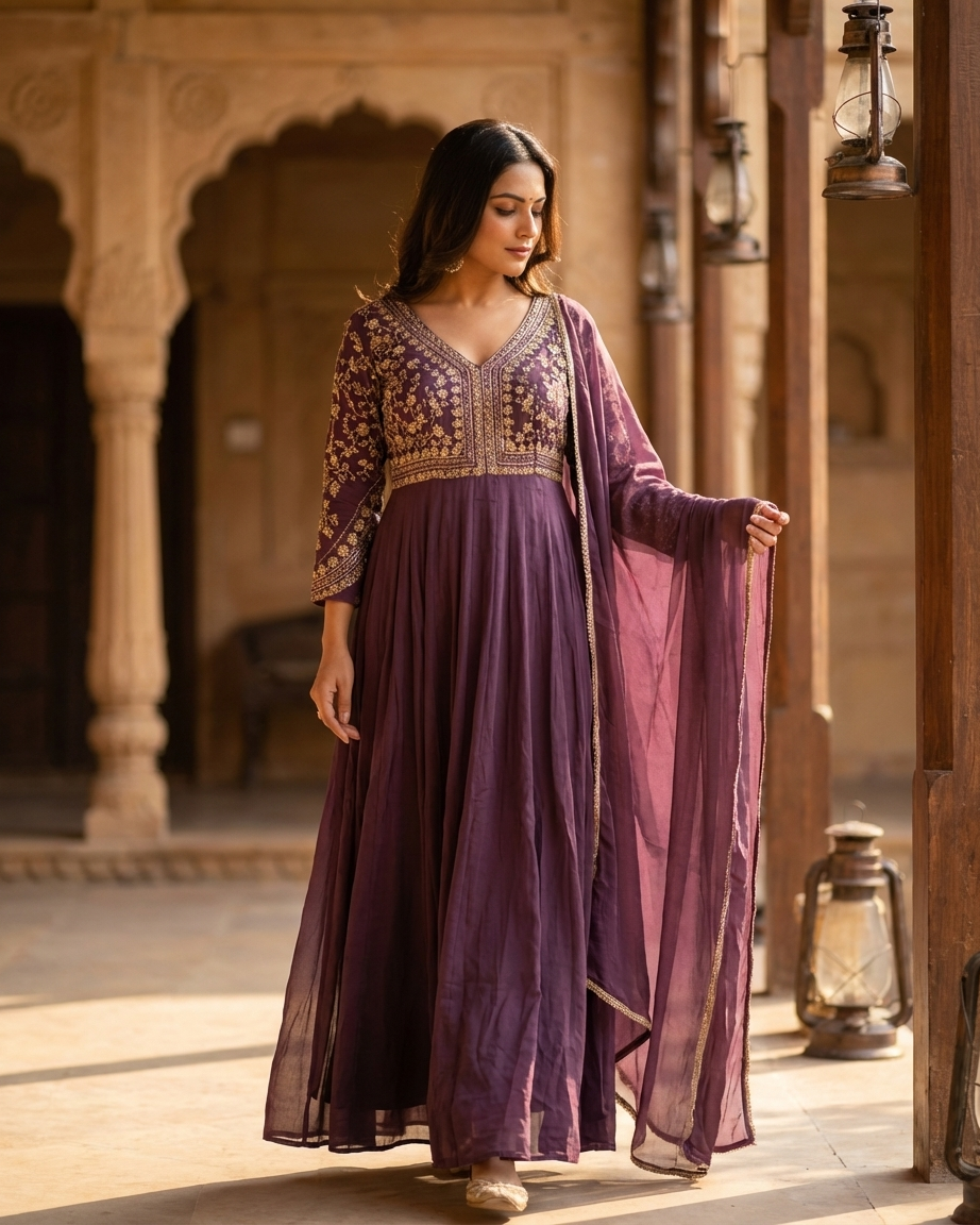 Plum purple suit set inspired by Chandni Chowk traditional fashion