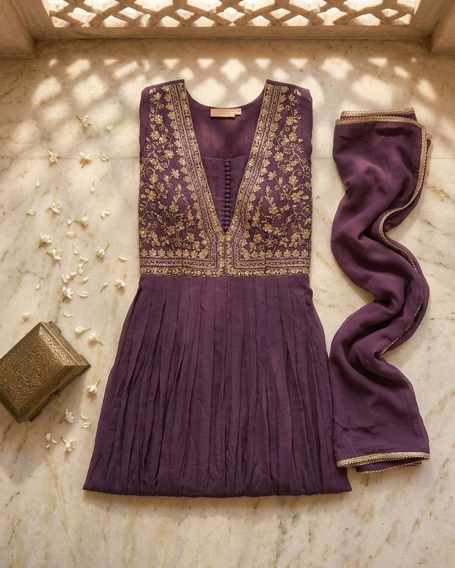 Plum purple suit elegant festive and family wear for women India