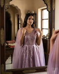 Dark lavender sequin katdana gown with butterfly sleeves, stylish evening wear gown inspired by Delhi 6 fashion