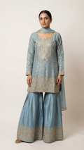Powder blue chanderi silk suit with zari embroidery Chandni Chowk festive wear for women
