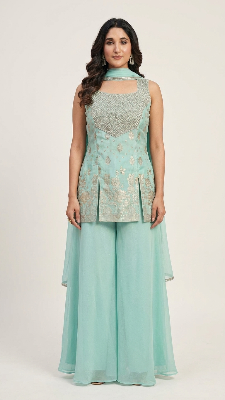Powder blue traditional suit inspired by Chandni Chowk ethnic fashion