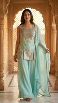 Powder blue sharara suit with gota patti embroidery Chandni Chowk wedding wear