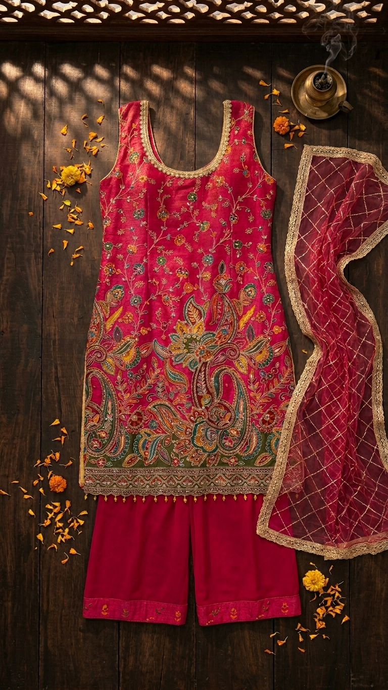 Rani pink suit set inspired by Chandni Chowk traditional fashion for women