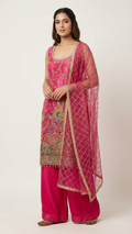 Rani pink suit with multicolor floral embroidery Chandni Chowk festive wear for women