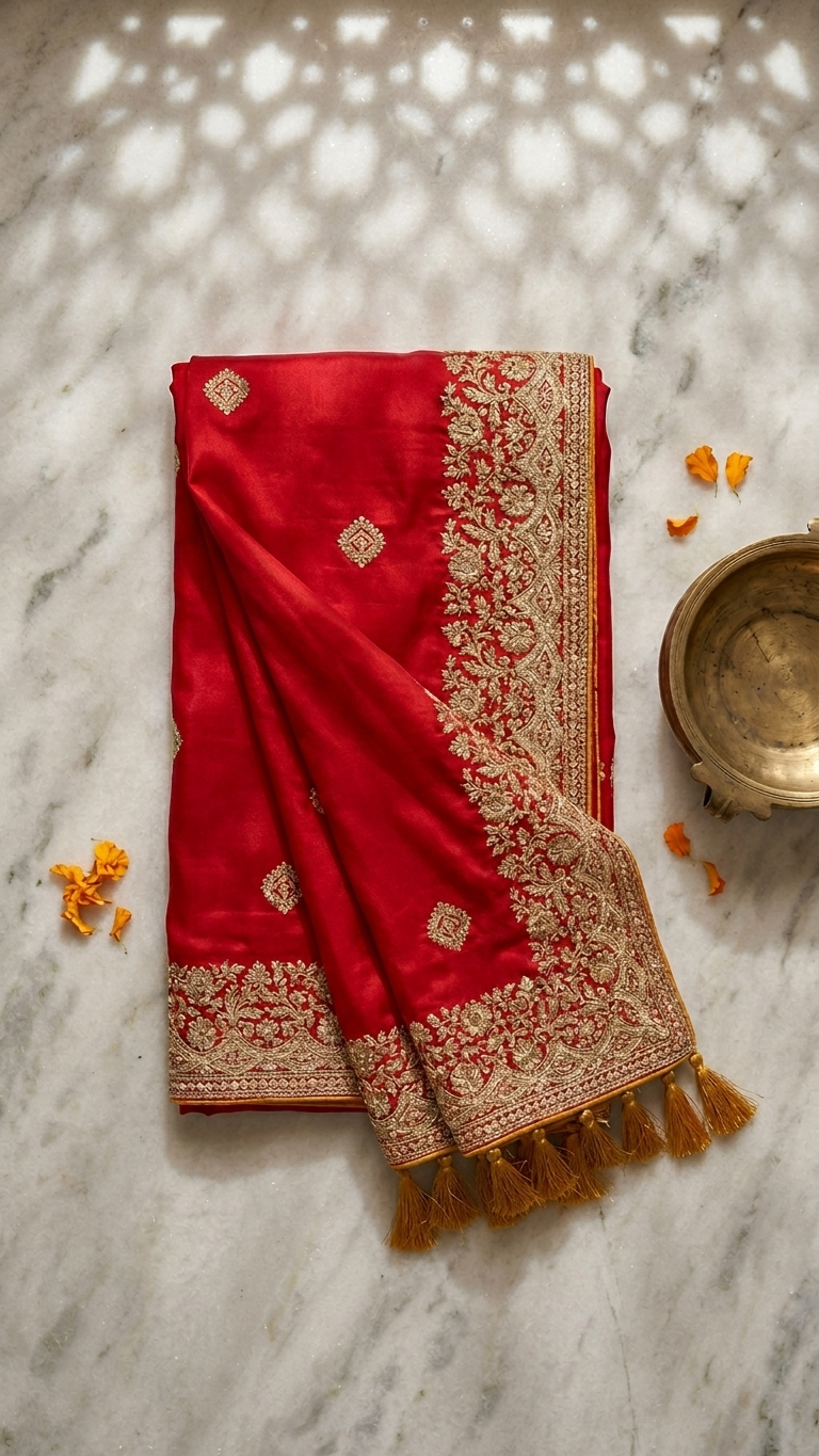 Red royal saree inspired by Chandni Chowk traditional ethnic fashion