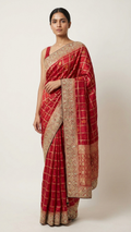 Red maroon gazji silk saree with gota patti border Chandni Chowk wedding wear