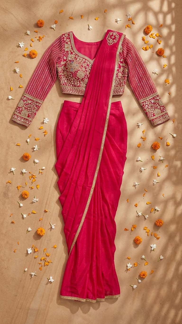 Bright red saree affordable wedding and festive wear for women India