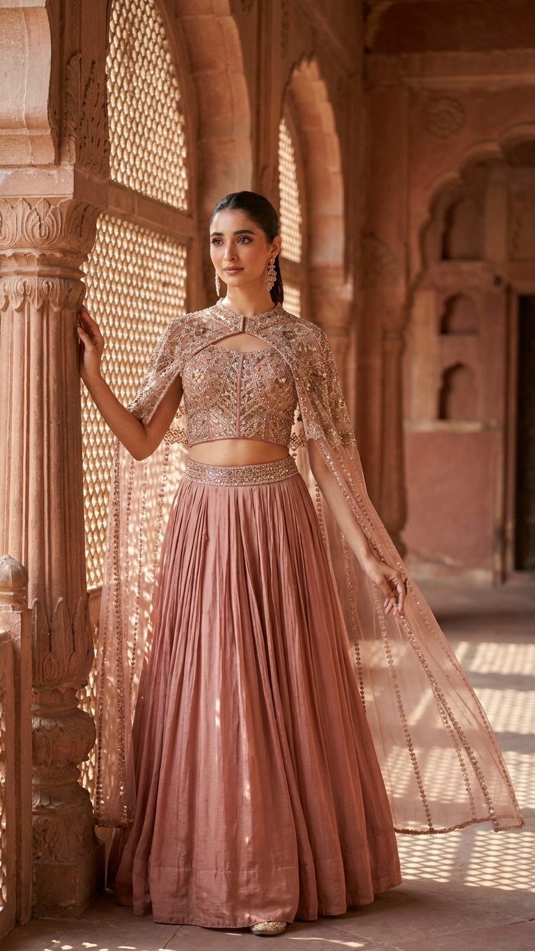 Rose gold blouse with 3D floral embroidery and stone work designer ethnic fashion
