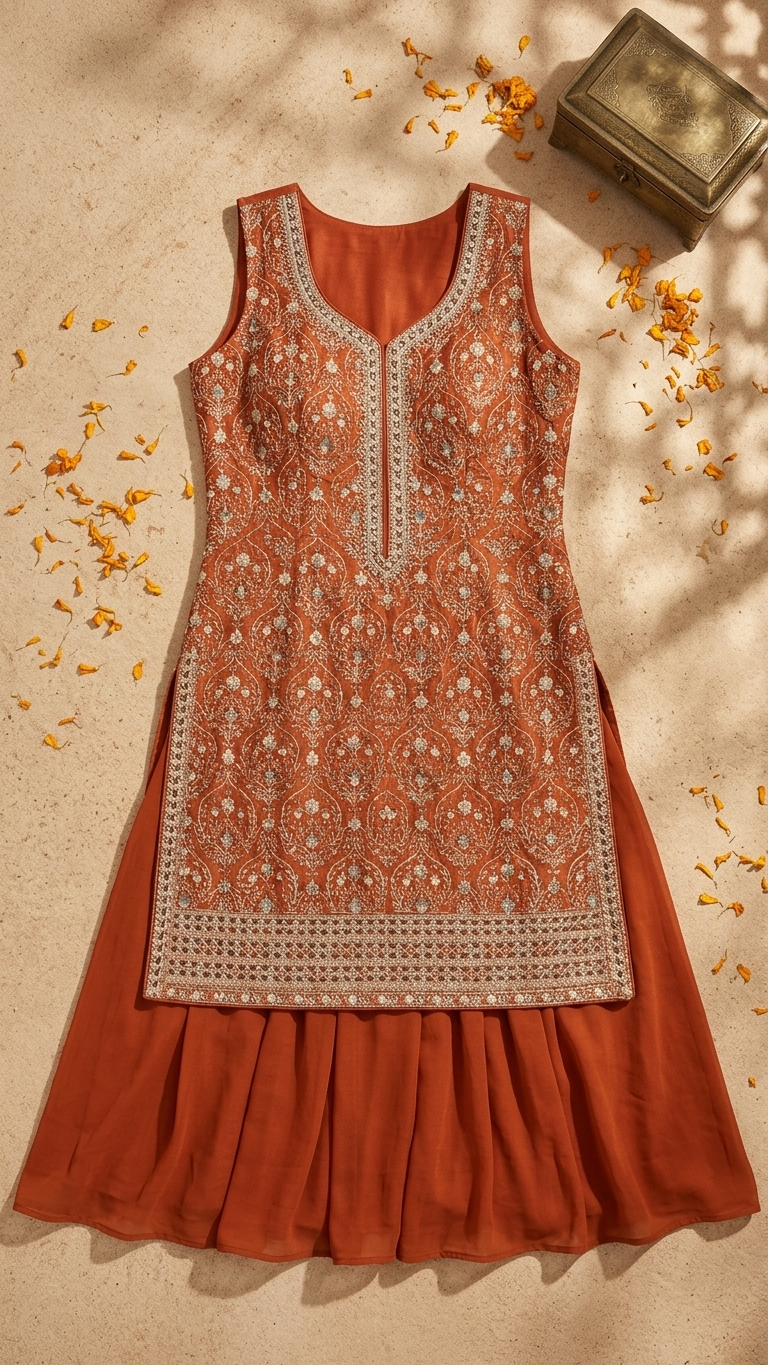 Rust orange ethnic kurti set comfortable daily wear and light party wear outfit for women