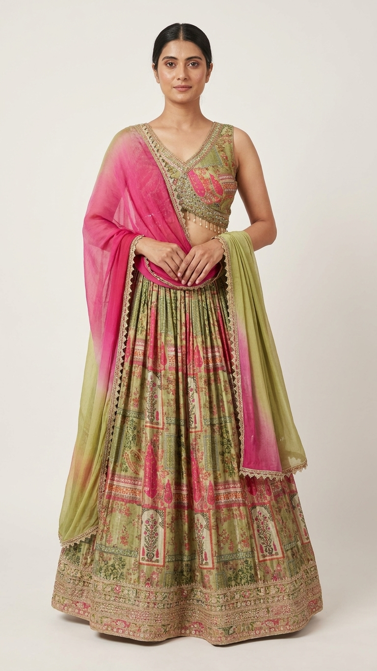Sage green lehenga perfect for mehendi and day wedding wear for women India