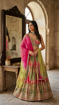 Sage green printed lehenga with embroidered blouse Chandni Chowk festive wear for women