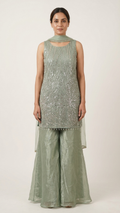 Sea green organza silk suit with sequin work Chandni Chowk festive wear for women