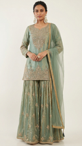 Sea green sharara suit with tilla embroidery Chandni Chowk wedding wear for women