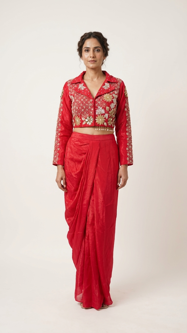 Magenta shimmer silk indo western outfit stylish party wear for women India