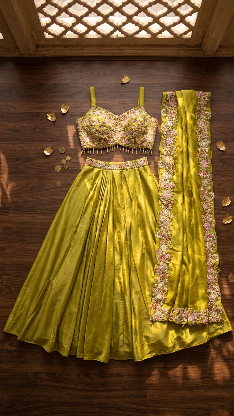Lime green silk georgette indo western outfit stylish festive party wear for women