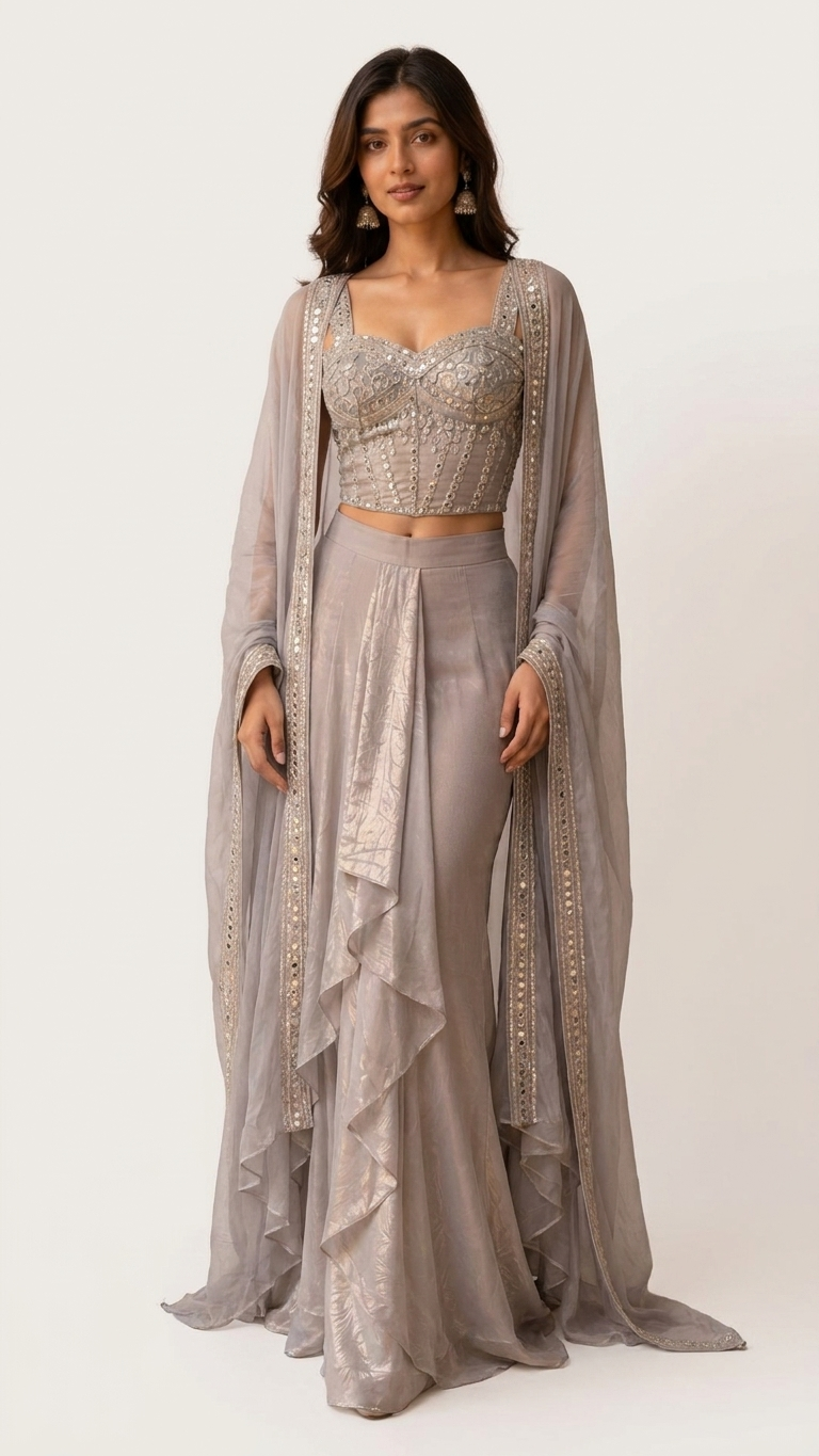 Metallic silver grey glam outfit perfect for cocktail and reception wear India