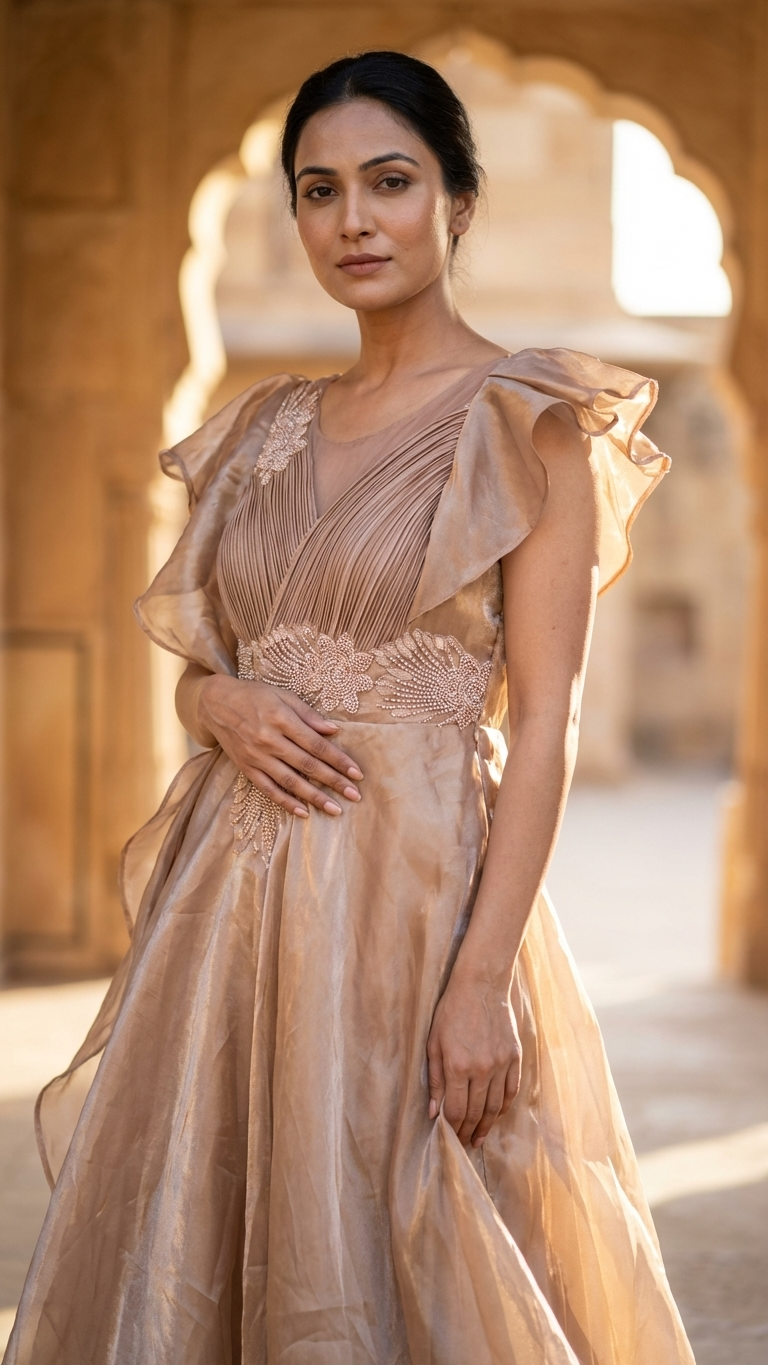 Wine brown gown inspired by Chandni Chowk modern ethnic fashion for women