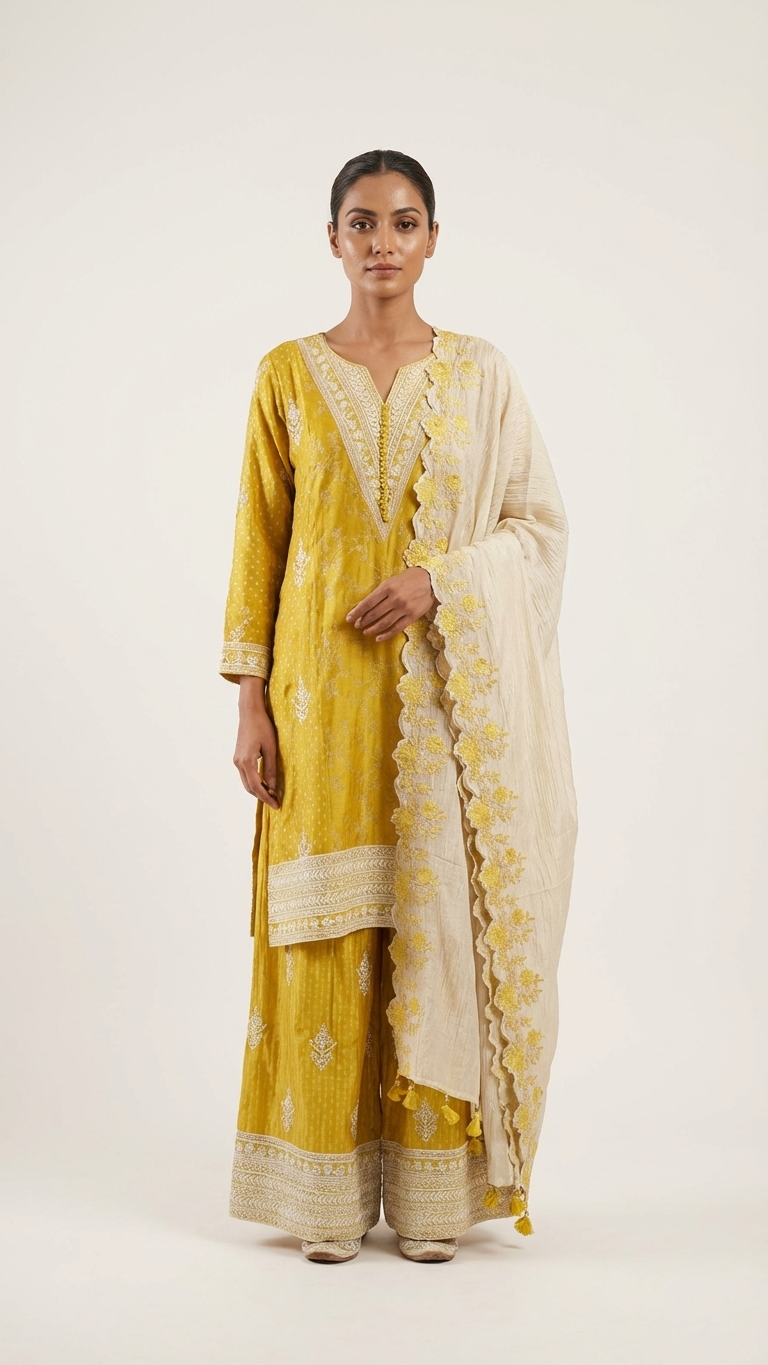 Yellow ethnic suit inspired by Purani Dilli Chandni Chowk traditional festive outfit
